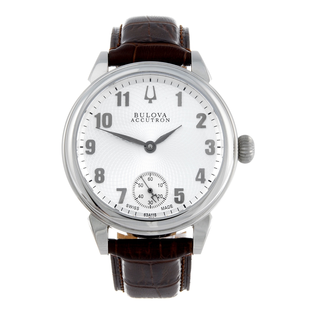 BULOVA - a gentleman's Accutron wrist watch. Stainless steel case with exhibition case back.