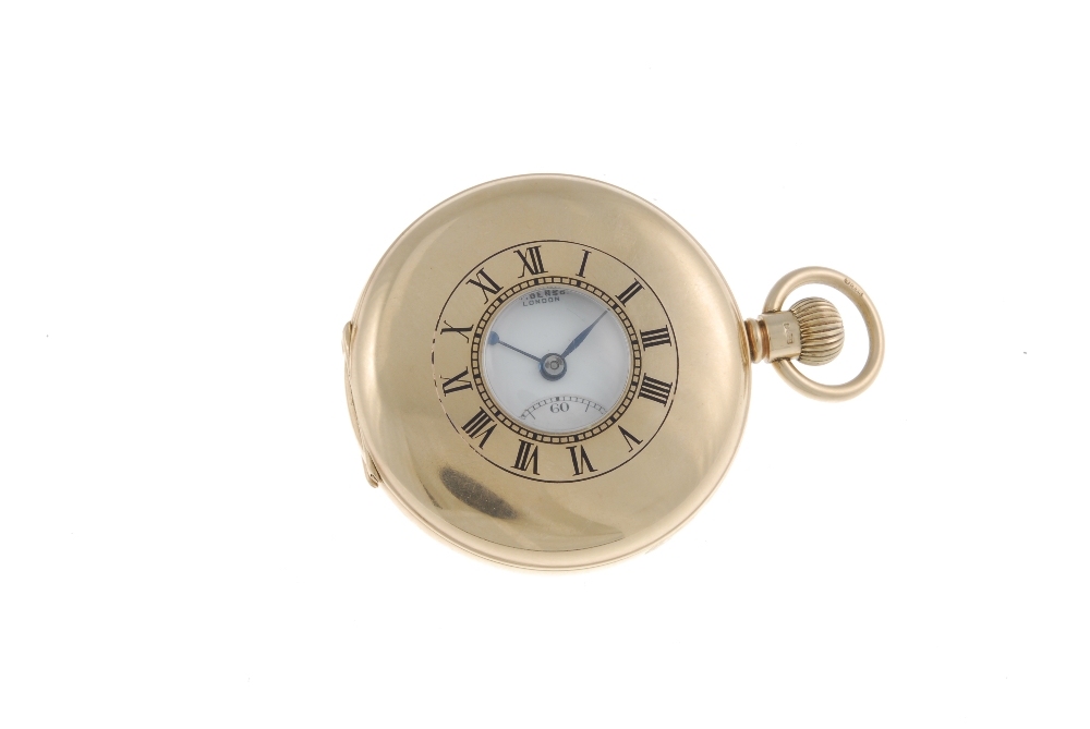 A half hunter pocket watch by J.W. Benson. 9ct yellow gold case with presentation inscription to - Image 2 of 4