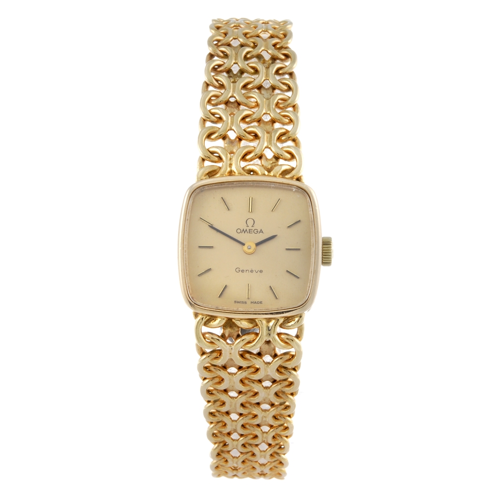 OMEGA - a lady's Geneve bracelet watch. 9ct yellow gold case, import hallmarked London 1974.