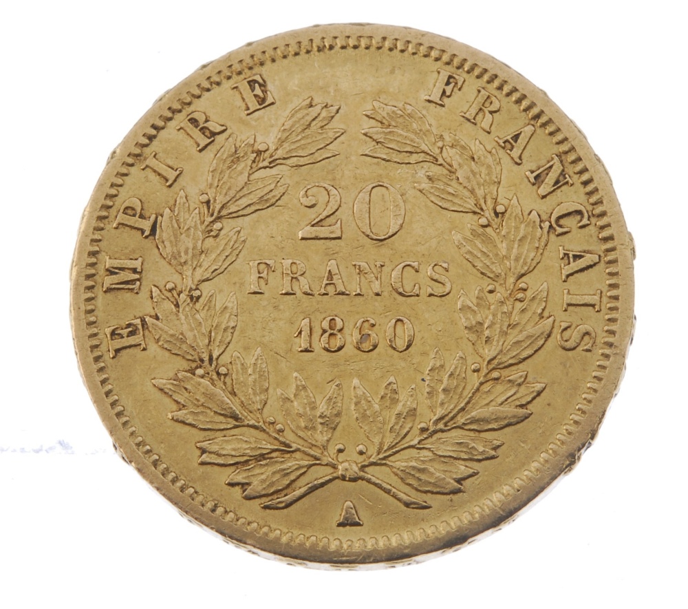 France, Napoleon III, gold 20-Francs 1860A. Very fine. Very fine. - Image 2 of 2