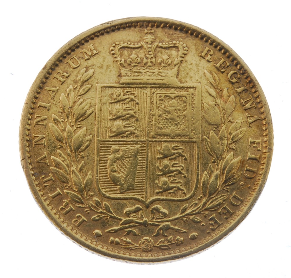 Victoria, Sovereign 1850, young head, rev. shield. About very fine, previously mounted. About very - Image 2 of 2