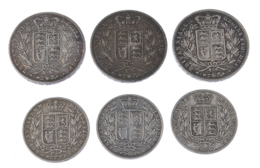 Victoria, Crowns (3) 1844 VIII, 1845 VIII (S 3882), Halfcrowns (3), 1840, 1844, 1874 (S 3887, - Image 2 of 3