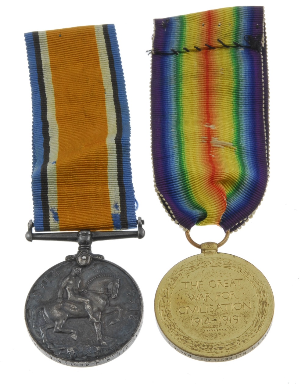 Great War Pair, British War Medal 1914-20, Victory Medal, named to '55449 Pte. H. J. Westlake. - Image 2 of 3