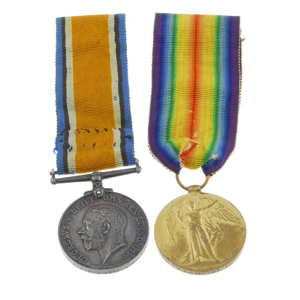 Great War Pair, British War Medal 1914-20, Victory Medal, named to '55449 Pte. H. J. Westlake.