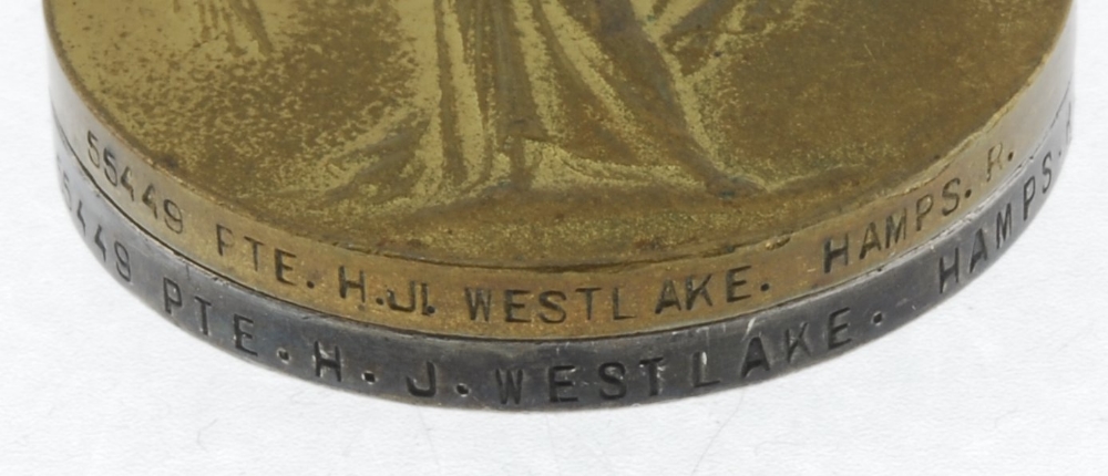 Great War Pair, British War Medal 1914-20, Victory Medal, named to '55449 Pte. H. J. Westlake. - Image 3 of 3