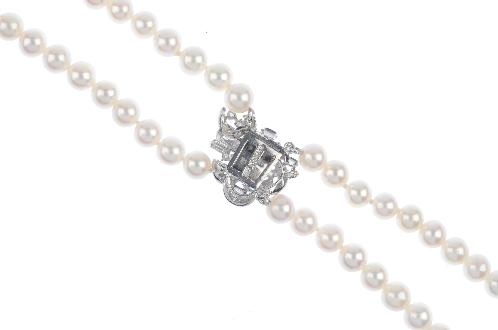 A cultured pearl and diamond necklace. Comprising eighty-seven and eighty-three cultured pearls, - Image 3 of 8