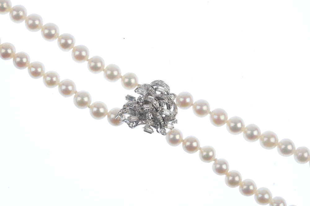 A cultured pearl and diamond necklace. Comprising eighty-seven and eighty-three cultured pearls, - Image 7 of 8