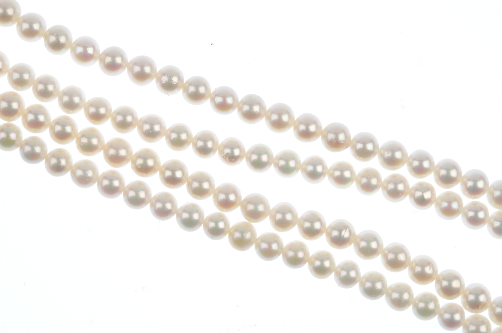 A cultured pearl and diamond necklace. Comprising eighty-seven and eighty-three cultured pearls, - Image 6 of 8