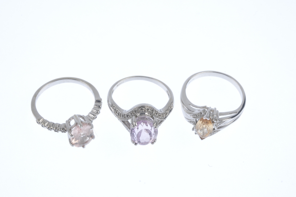 A selection of three 9ct gold diamond and gem-set dress rings. To include a kunzite and diamond - Image 2 of 3