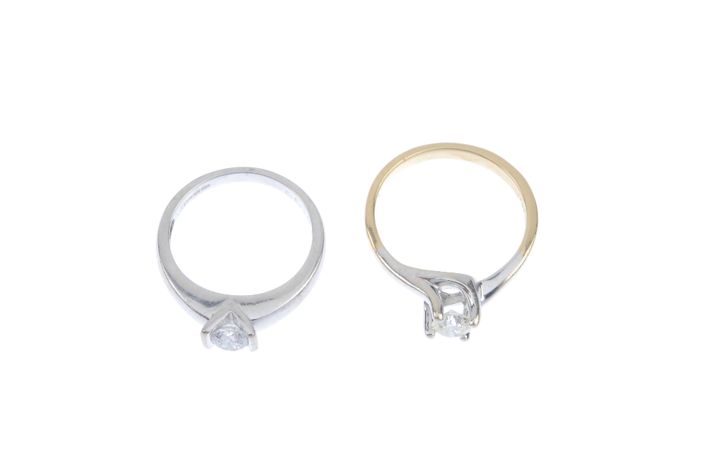 Two 18ct gold diamond single-stone rings. Each designed as a brilliant-cut diamond, one raised - Image 2 of 3