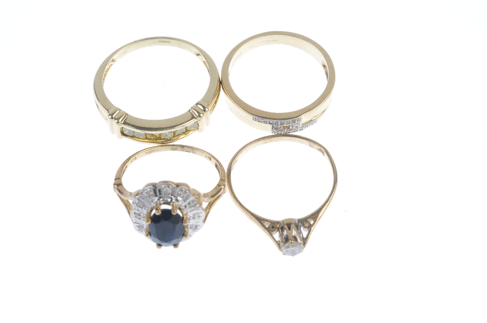 A selection of three 9ct gold diamond and gem-set rings. To include a sapphire and illusion set - Image 2 of 3