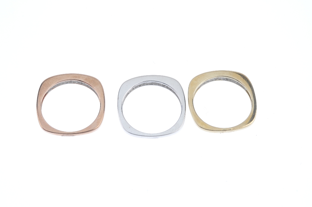 A selection of three 9ct gold diamond half-circle eternity rings. The tri-colour trio of rings, each - Image 3 of 3