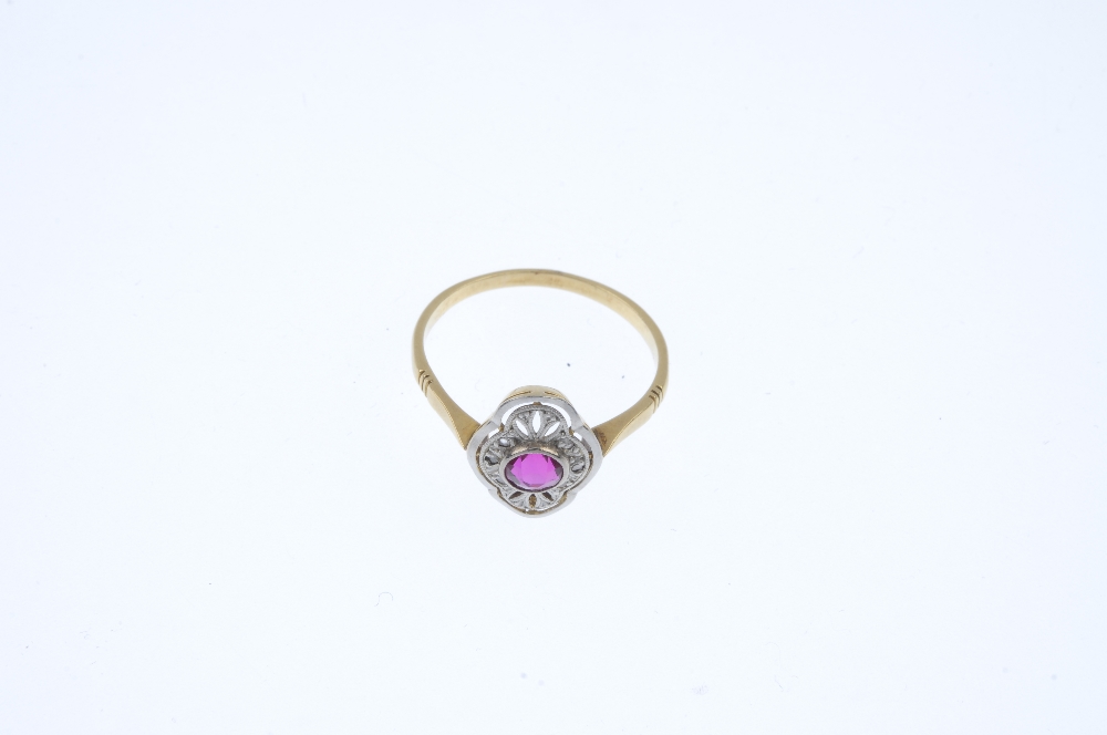 A mid 20th century gold and platinum synthetic ruby and diamond dress ring. The circular-shape - Image 2 of 3