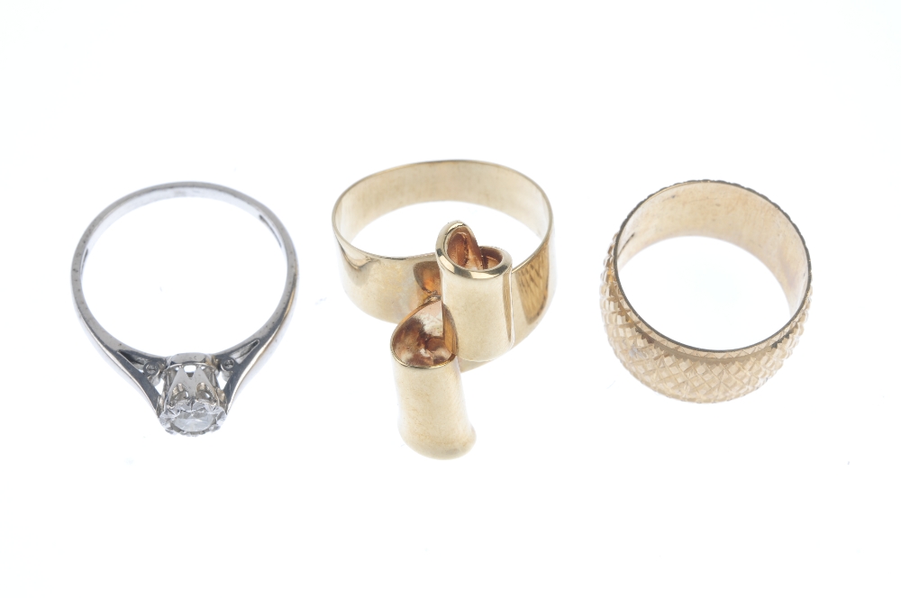 A selection of three 9ct gold rings. To include a brilliant-cut diamond single-stone ring, a - Image 2 of 3