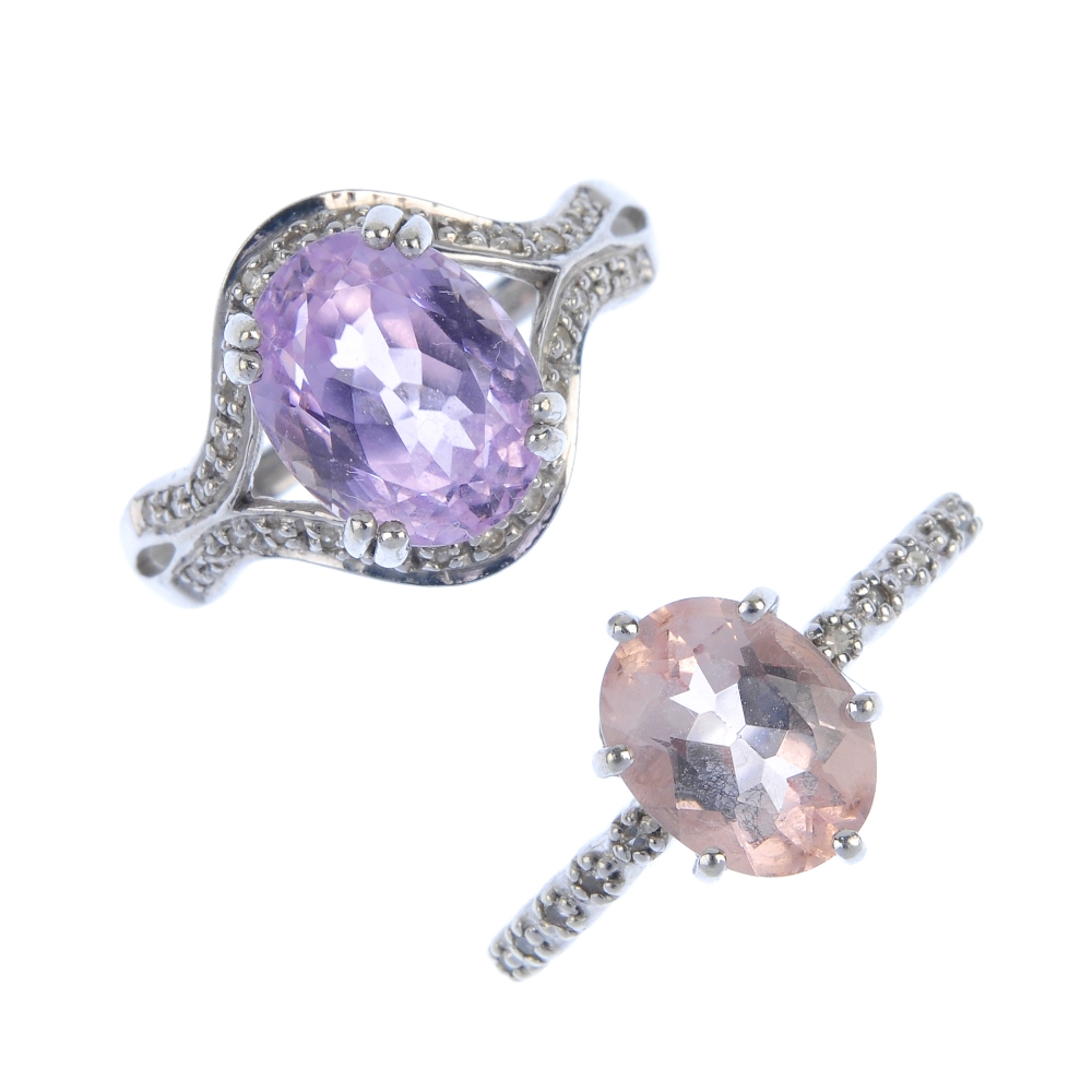 A selection of three 9ct gold diamond and gem-set dress rings. To include a kunzite and diamond