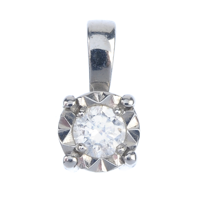 A diamond single-stone pendant and ear studs. To include a 9ct gold brilliant-cut diamond single-
