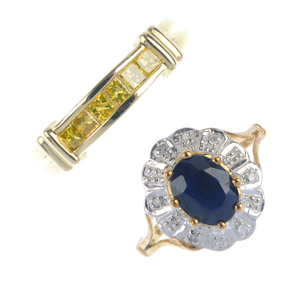 A selection of three 9ct gold diamond and gem-set rings. To include a sapphire and illusion set