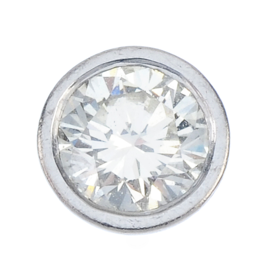 A diamond single ear stud. The brilliant-cut diamond, within a collet mount. Estimated diamond