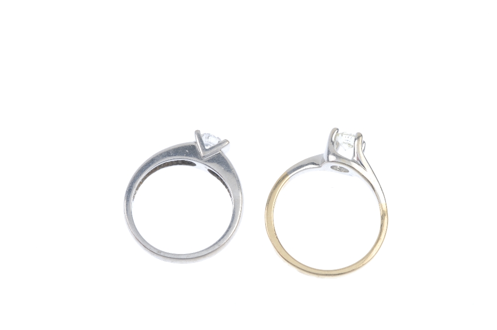 Two 18ct gold diamond single-stone rings. Each designed as a brilliant-cut diamond, one raised - Image 3 of 3
