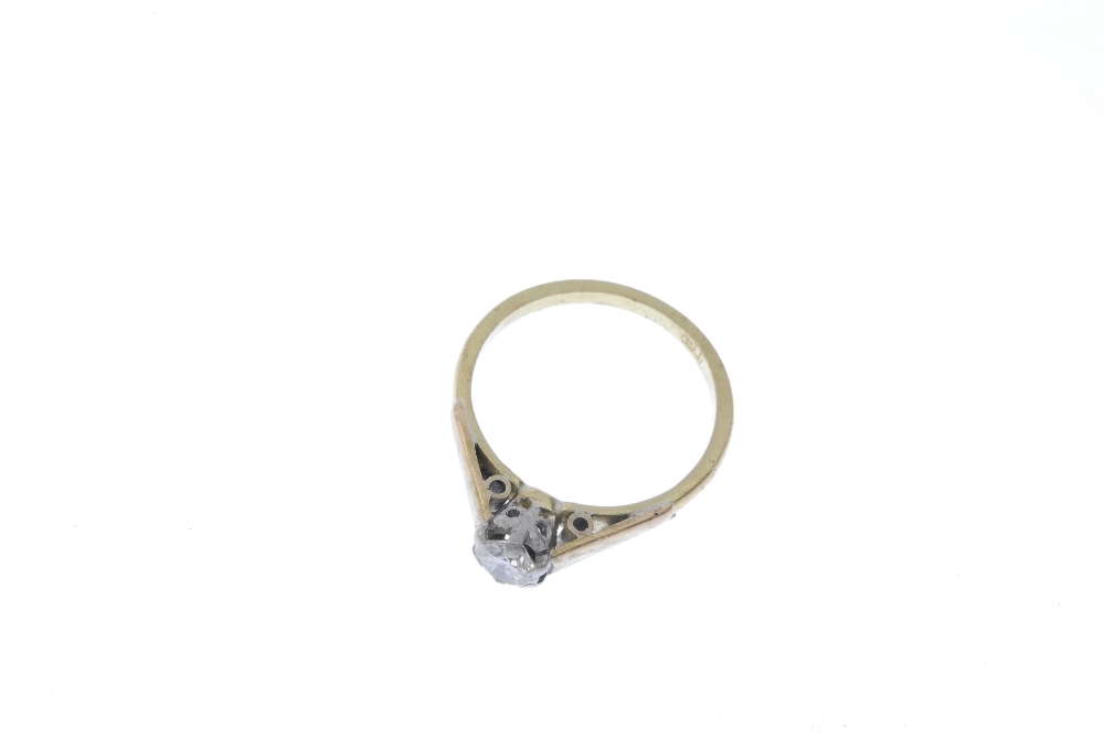 A diamond single-stone ring. The brilliant-cut diamond, to the tapered band. Estimated diamond - Image 2 of 3