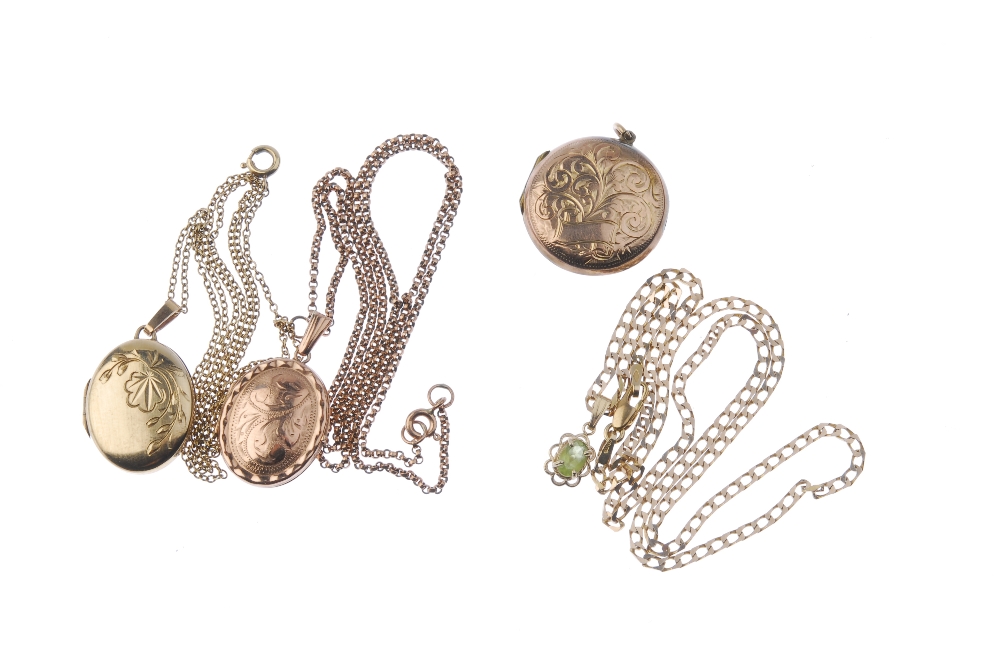 A selection of three lockets. To include two oval shape lockets with foliate motif, each suspended - Image 2 of 2