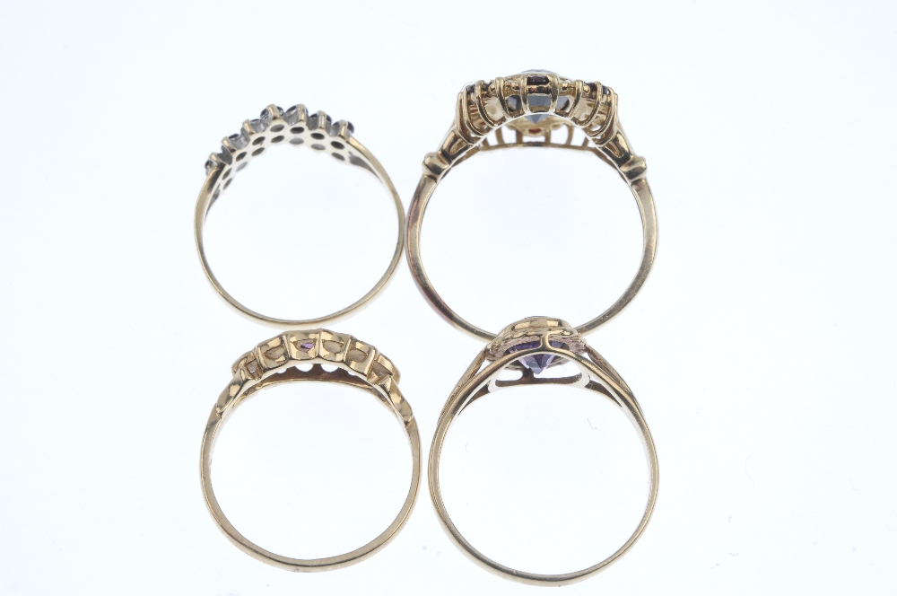 A selection of four 9ct gold gem-set dress rings. To include an oval-shape amethyst single-stone - Image 3 of 3
