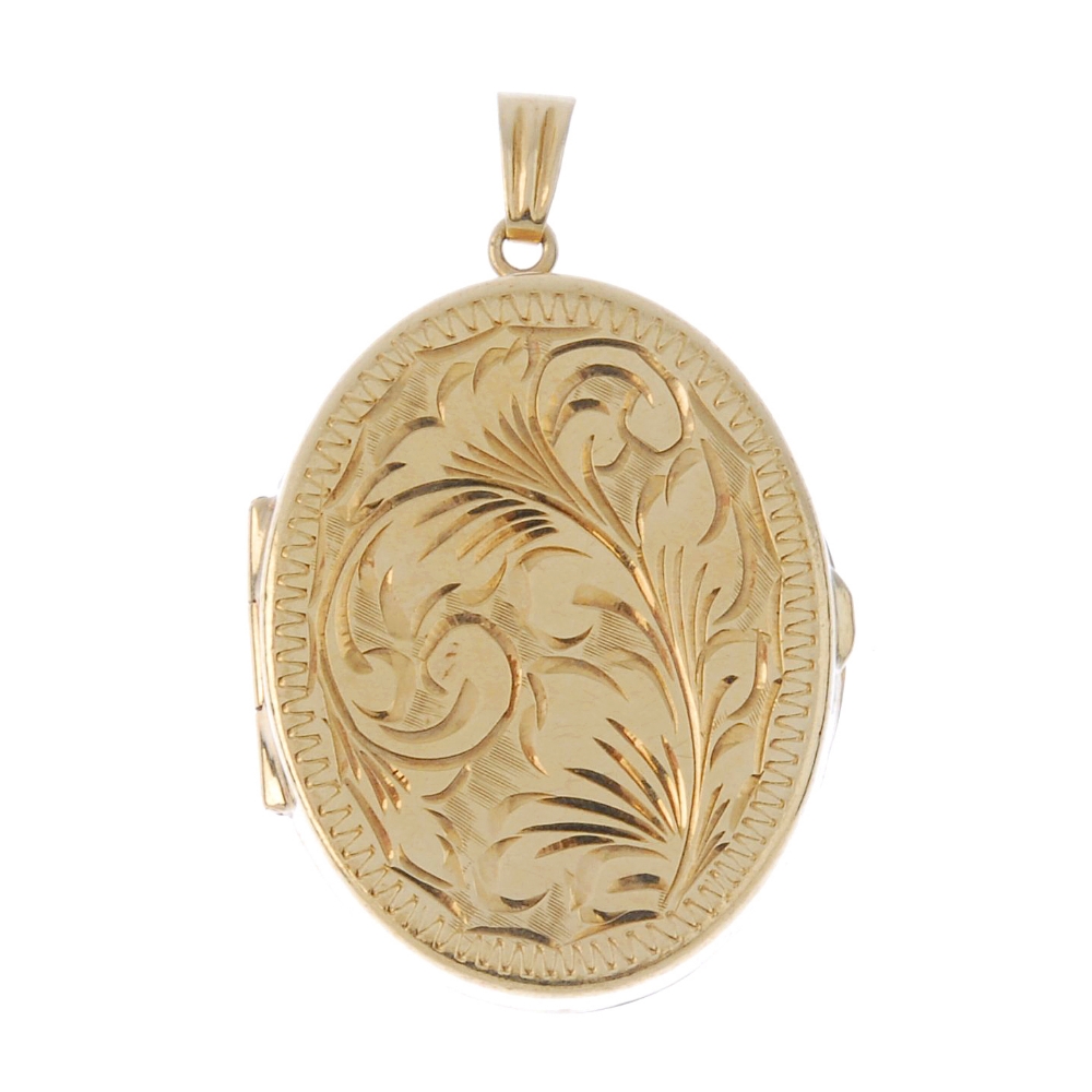 (174110) A group of three assorted lockets. Of varying foliate design, one with a diamond accent.