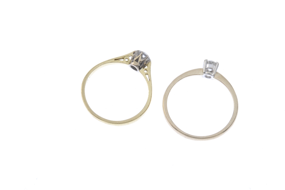 Two gold diamond single-stone rings. Each designed as a brilliant-cut diamond, to the tapered - Image 3 of 3