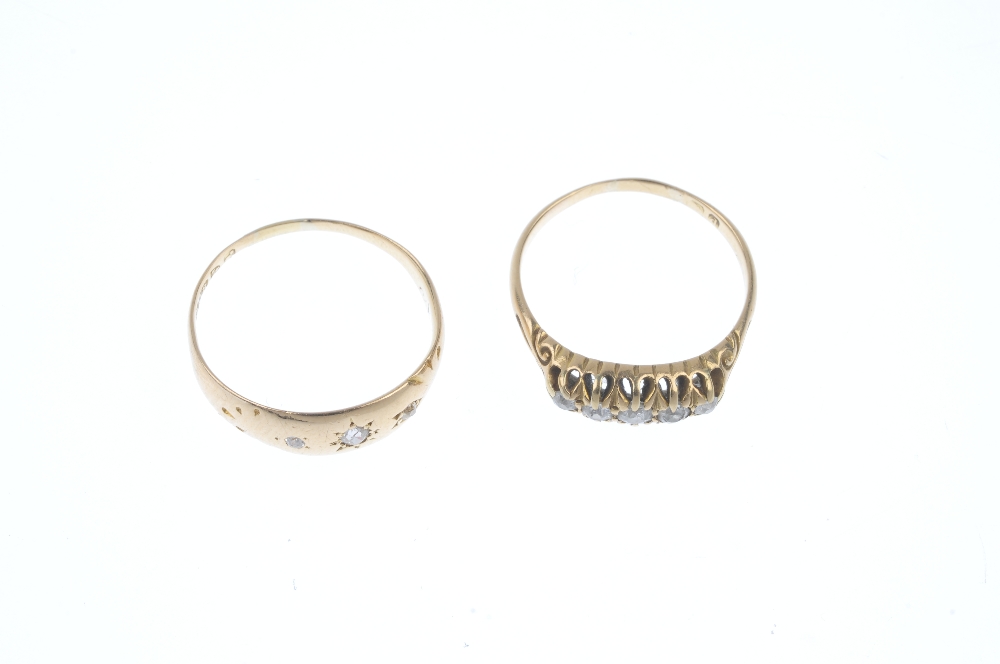 Two early 20th century 18ct gold diamond rings. To include a graduated old-cut diamond five-stone - Image 2 of 3