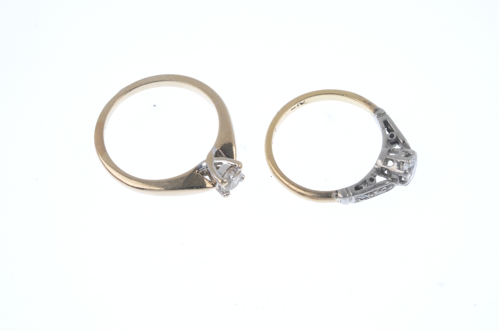 Two gold diamond single-stone rings. To include a mid 20th century 18ct gold brilliant-cut diamond - Image 3 of 4