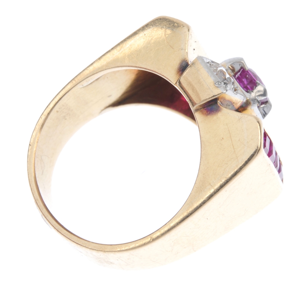 A ruby, diamond and synthetic ruby ring. The circular-shape ruby and old-cut diamond line, to the - Image 4 of 4
