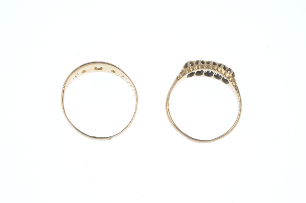 Two early 20th century 18ct gold diamond rings. To include a graduated old-cut diamond five-stone - Image 3 of 3