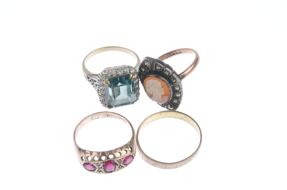 A selection of four rings. To include a green-blue zircon and circular-cut diamond cluster ring, - Image 2 of 3