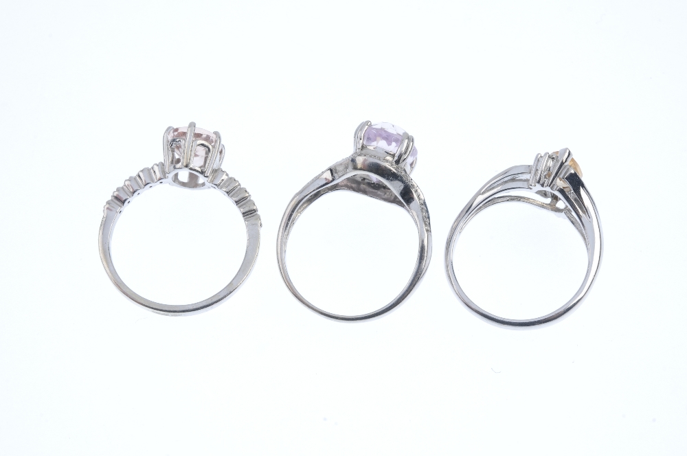 A selection of three 9ct gold diamond and gem-set dress rings. To include a kunzite and diamond - Image 3 of 3