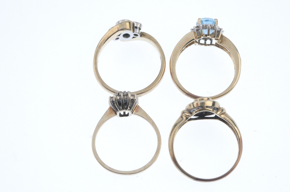 A selection of four 9ct gold diamond and gem-set rings. To include an emerald and diamond three- - Image 3 of 3