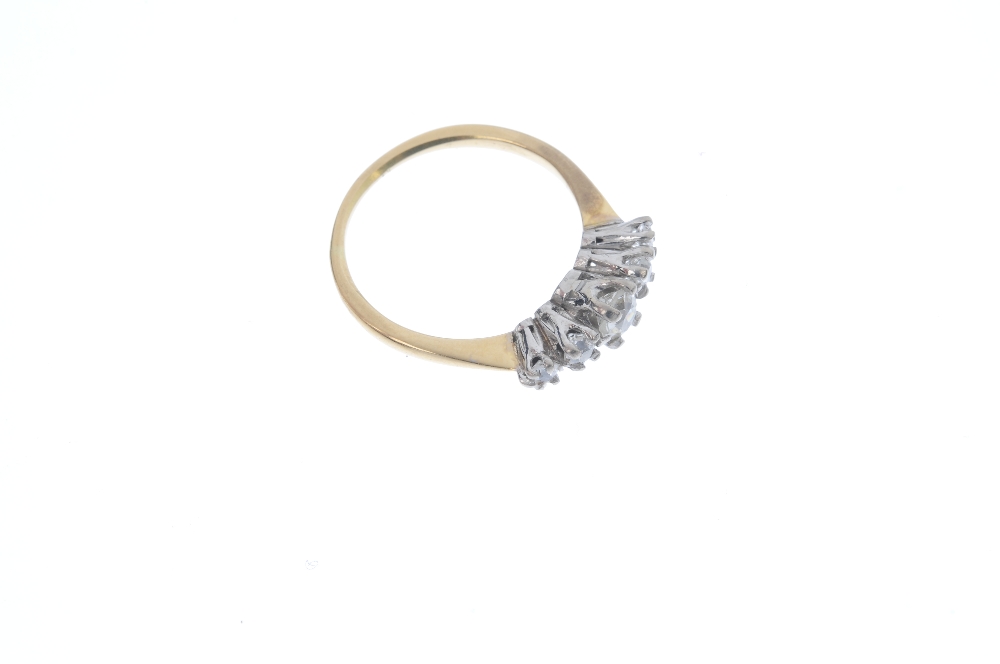 A diamond five-stone ring. The graduated old-cut diamond line, to the tapered shoulders and plain - Image 3 of 4