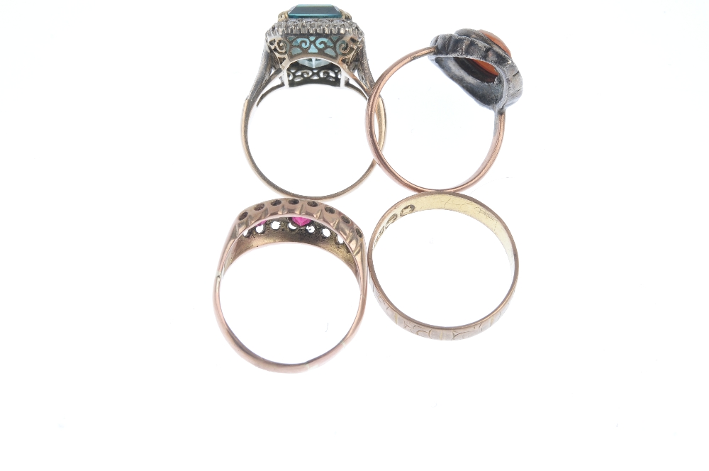 A selection of four rings. To include a green-blue zircon and circular-cut diamond cluster ring, - Image 3 of 3