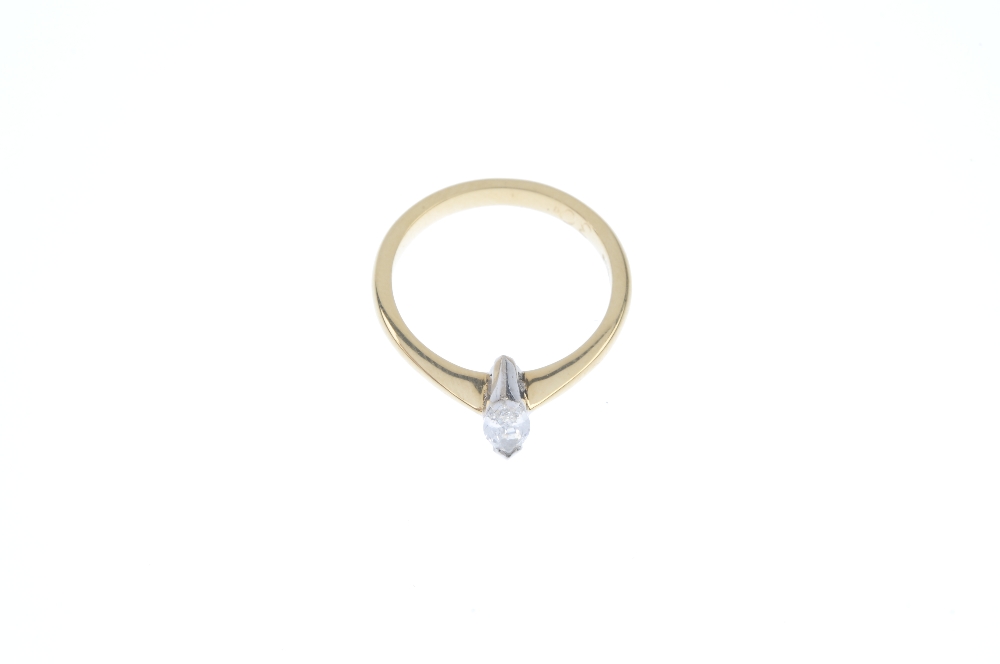 An 18ct gold diamond single-stone ring. The marquise-shape diamond, to the tapered band. Diamond - Image 2 of 3