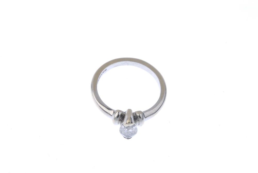 An 18ct gold diamond single-stone ring. The marquise-shape diamond, with curved bar sides and - Image 2 of 3