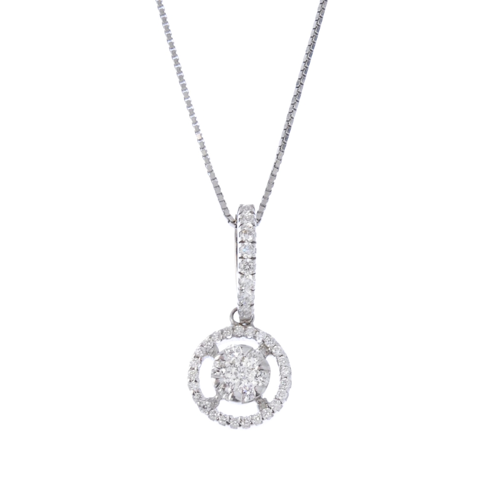 (187921) An 18ct gold diamond pendant. Designed as a brilliant-cut diamond cluster, within a