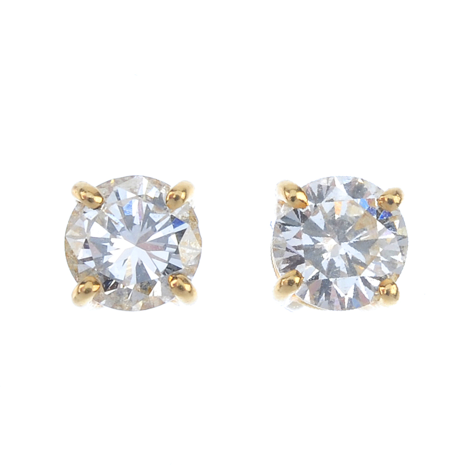 A pair of 18ct gold brilliant-cut diamond ear studs. Estimated total diamond weight 0.50ct, H-I