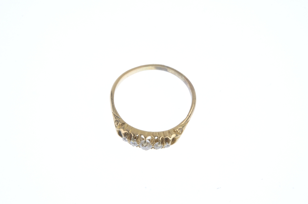 An early 20th century 18ct gold diamond five-stone ring. The graduated old-cut diamonds, to the - Image 2 of 3