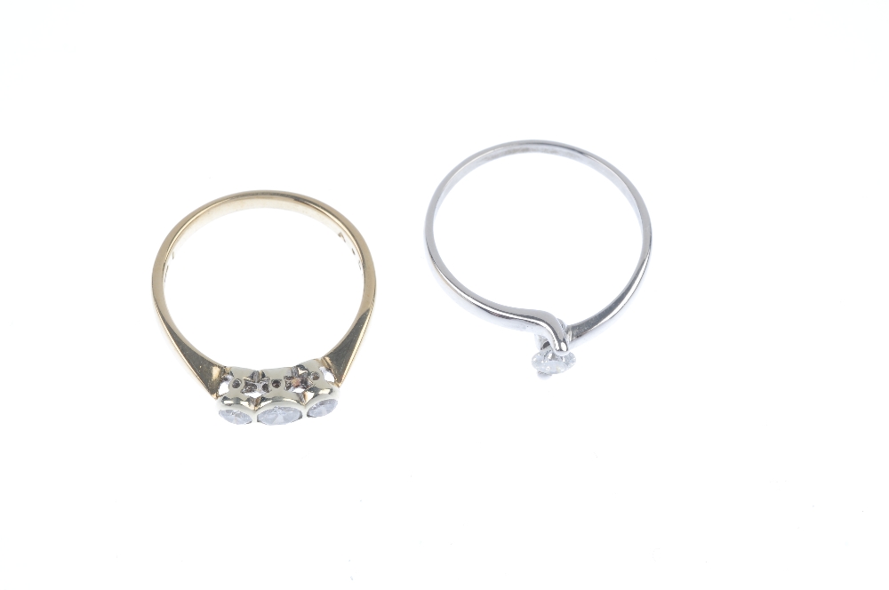 Two 9ct gold diamond dress rings. To include a brilliant-cut diamond single-stone crossover ring and - Image 2 of 3