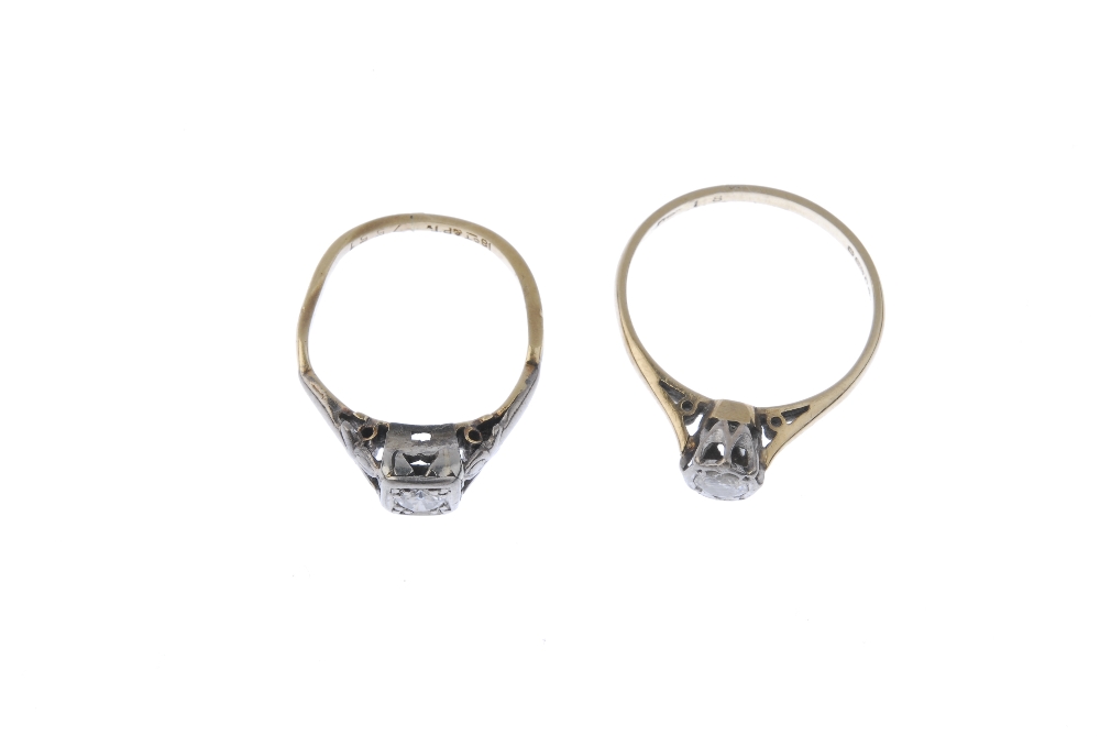Two diamond single-stone rings. To include a brilliant-cut diamond with square-shape surround and - Image 2 of 3