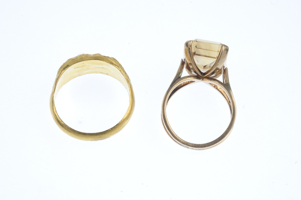 Two dress rings. To include a rectangular-shape citrine single-stone ring with bifurcated band, - Image 3 of 3