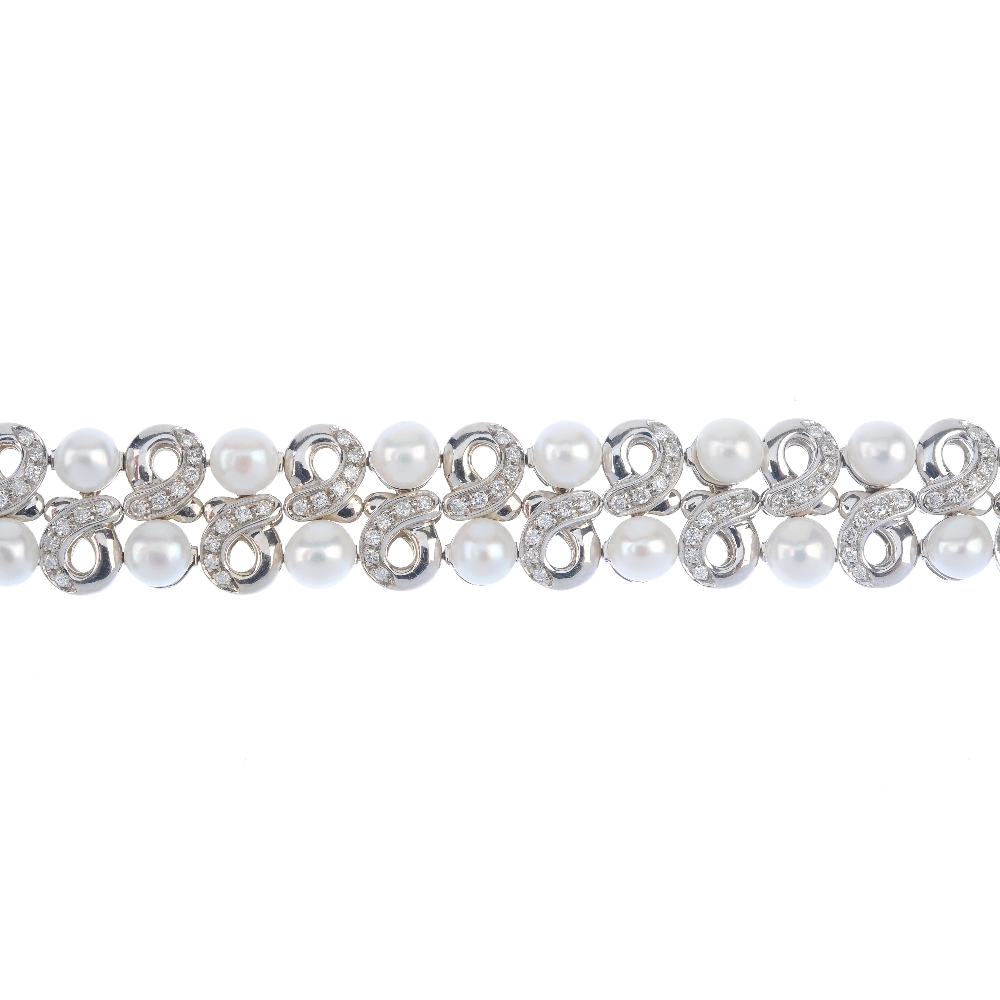 CHANTECLER - a 'capri' cultured pearl and diamond bracelet. Designed as a series of brilliant-cut