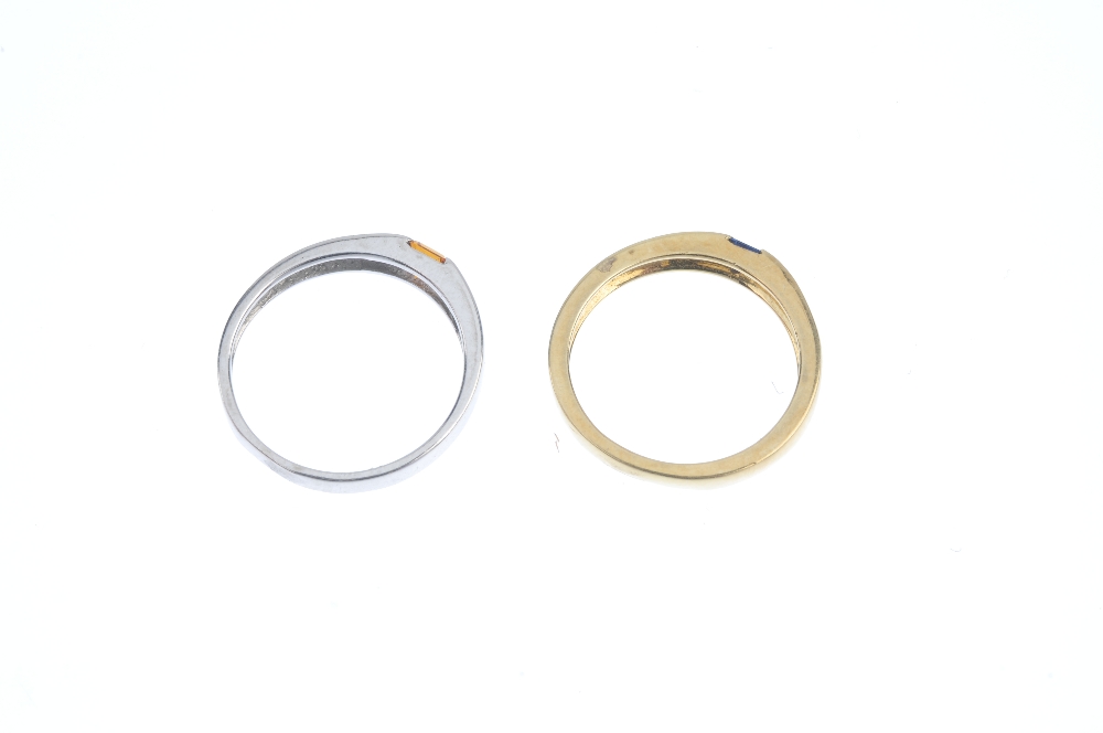 Two gem-set rings. Each designed as a square-shape citrine or sapphire cabochon, inset to the - Image 3 of 3