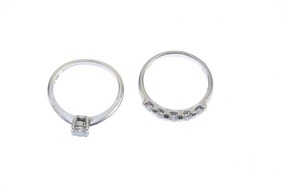 Two 9ct gold diamond rings. To include a brilliant-cut diamond single-stone ring, together with a - Image 2 of 3