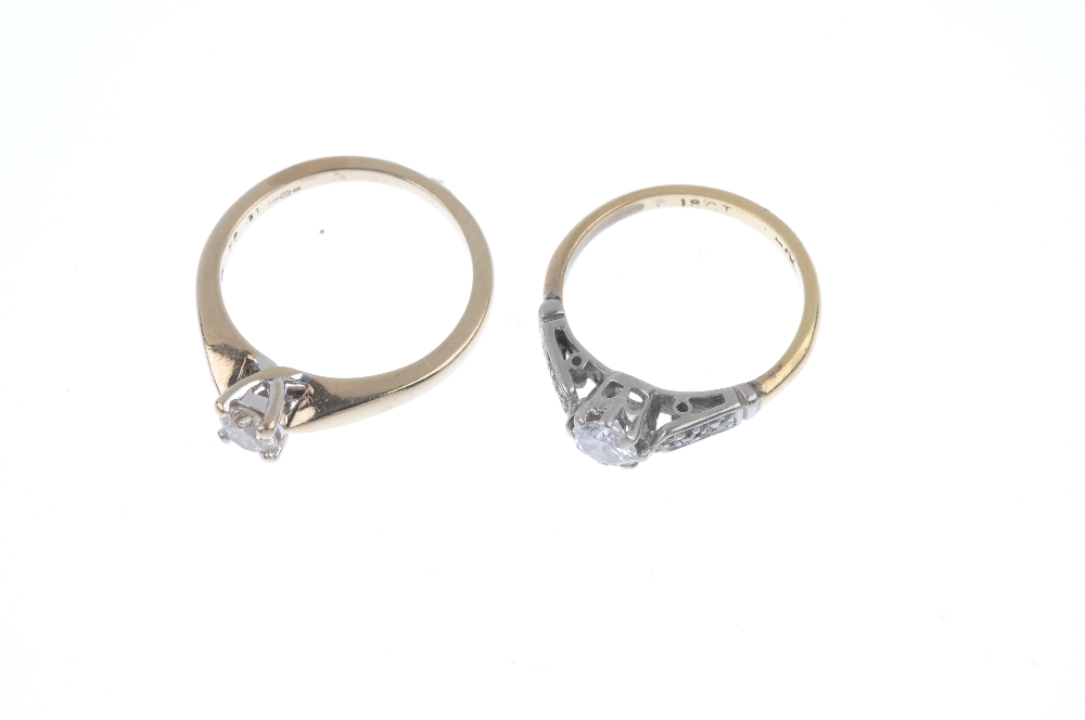 Two gold diamond single-stone rings. To include a mid 20th century 18ct gold brilliant-cut diamond - Image 2 of 4