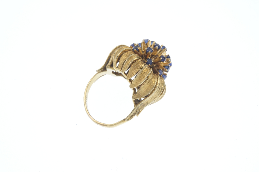 A mid 20th century 18ct gold sapphire flower ring. The circular-shape sapphire spray, within a - Image 3 of 3